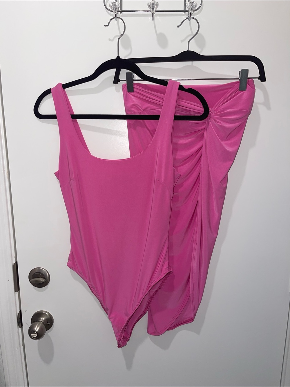 Hot Pink Two-Piece Set Size Medium Bodysuit and Skirt